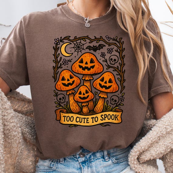 Halloween Mushroom Shirt for Spooky Season, Cute Pumpkin Tee, Gift for Halloween Lovers, Too Cute to Spook T-Shirt, Fall Fun Shirt