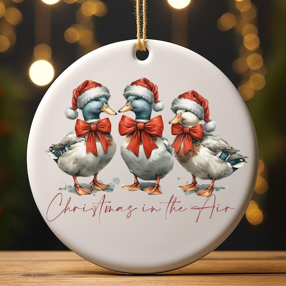 Duck with Bow Christmas Ornament, Cute Duck Ornament Gift, Holiday Decor, Metal Decoration, Christmas Tree Ornament, Metal Ornaments