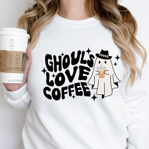 Ghost Coffee Lover Sweatshirt, Halloween Gift for Mom, Dad, Funny Coffee Sweatshirt, Unisex Crewneck Jumper, Coffee Ghost Shirt
