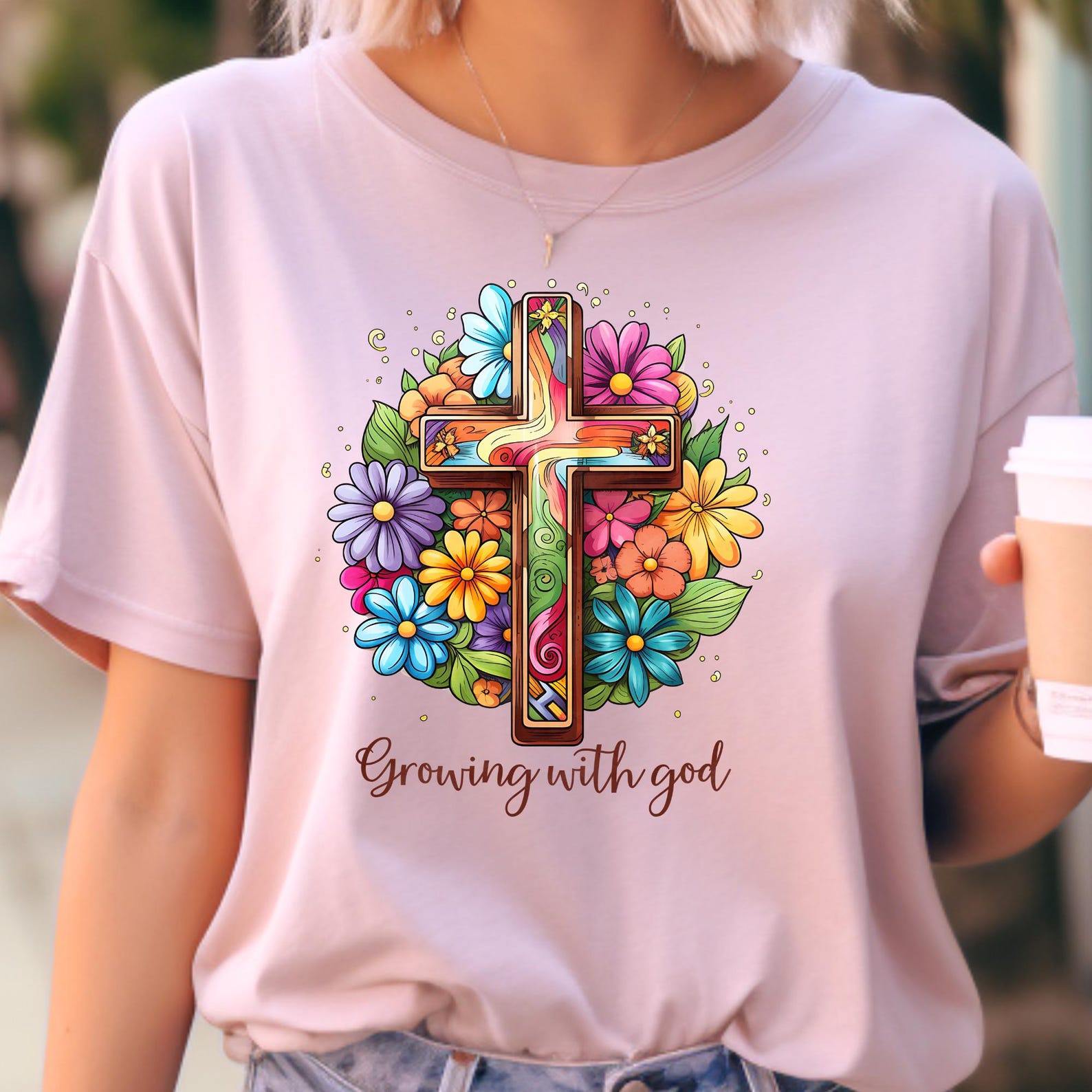 Callie Ann Gold Floral Cross Tee main image 0