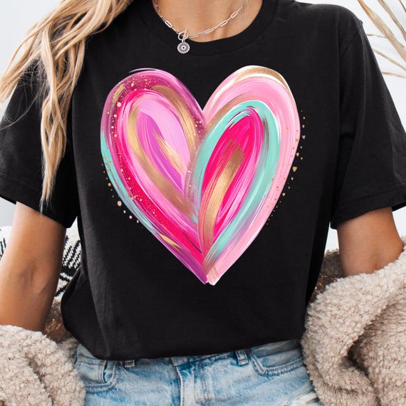Brushstroke Heart Art Shirt Colorful Tee , Valentine's Day Abstract Heart Gift