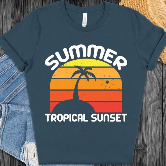 Summer Tropical Sunset Shirt, Vacation Tee for Beach Lovers, Palm Tree T-Shirt Gift for Travelers and families