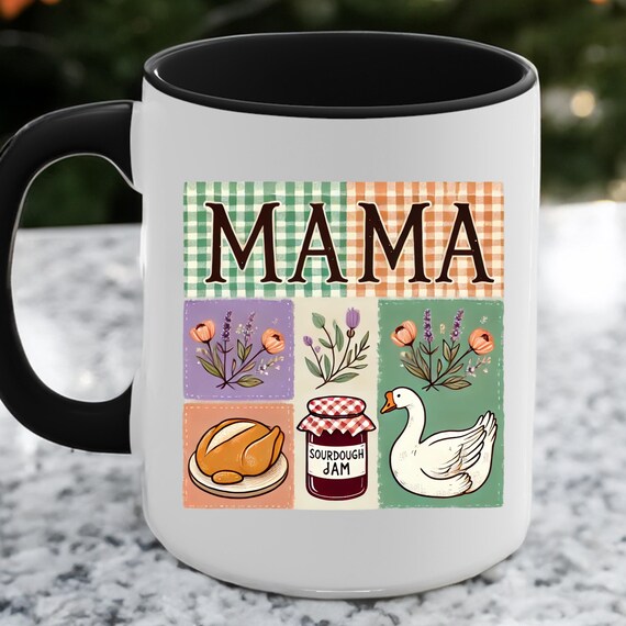 Gingham Homestead Mama Mug, Gift for Homestead Lover Mom, Farmhouse Coffee Cup Mother's Day Gift, Country Kitchen Decor Coffee Mug