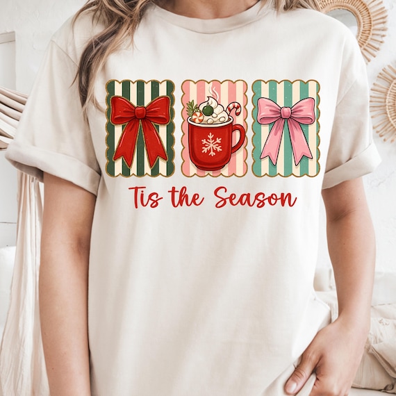 Tis the Season Christmas Shirt: Holiday Bows and Cocoa Tee