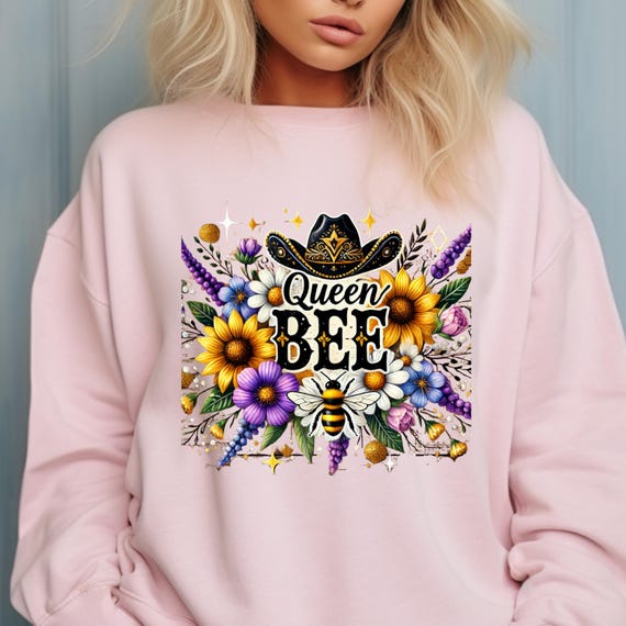 Cowgirl Queen Bee Sunflower Sweatshirt  , Gift for Queen Bee sweatshirt in  Western Vibes with Floral Sass and Boss Energy