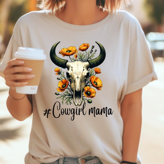 Floral Cowgirl tshirt | Stylish Bull Skull Tee | Unique Western Graphic Tee | Cowgirl Tshirt gift for her