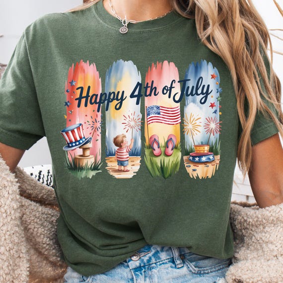 4th of July Brushstroke Tee, Independence Day Comfort Color T-shirt, Gift for 4th of July Lovers, Unisex Garment-Dyed 4th of July T-shirt