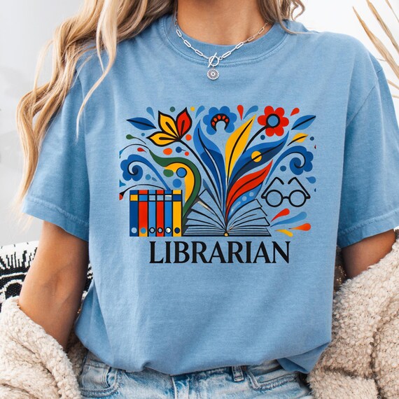 Librarian Matisse Style T-Shirt  Modern Art Tee for Librarians,  Garment-Dyed Tee Gift for Book Lovers, Artistic Librarian Shirt