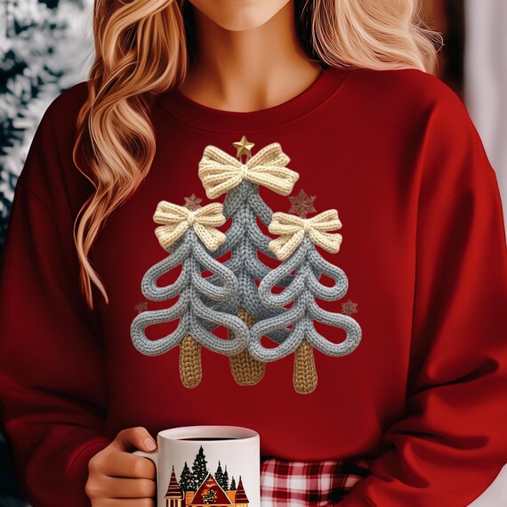 Faux Yarn Christmas Tree Sweatshirt, Holiday Pullover