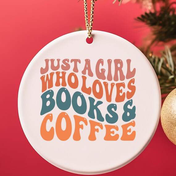 Bookish Ornament Christmas Ornament, Book Lover Ornament Coffee Lover Gift, Gift For Book Lover Book Christmas Gift, Books And Coffee,