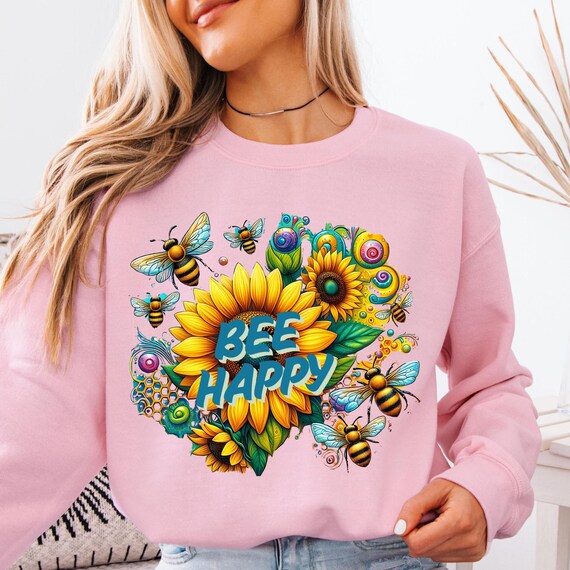 Springtime Bee Floral Sunflower Sweatshirt,Gift for Bee Lover Sweatshirt,Spring Crewneck Jumper Spring Bee Sweater, Botanical Flower sweater