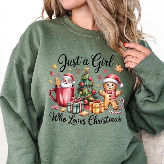 Christmas Lover Sweatshirt, Gingerbread Santa Holiday Crewneck, Just a Girl Who Loves Christmas Gift
