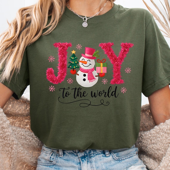 Faux Yarn Christmas Joy Shirt, Festive Tee for Holiday Lovers, Snowman Gift, Joyful T-Shirt