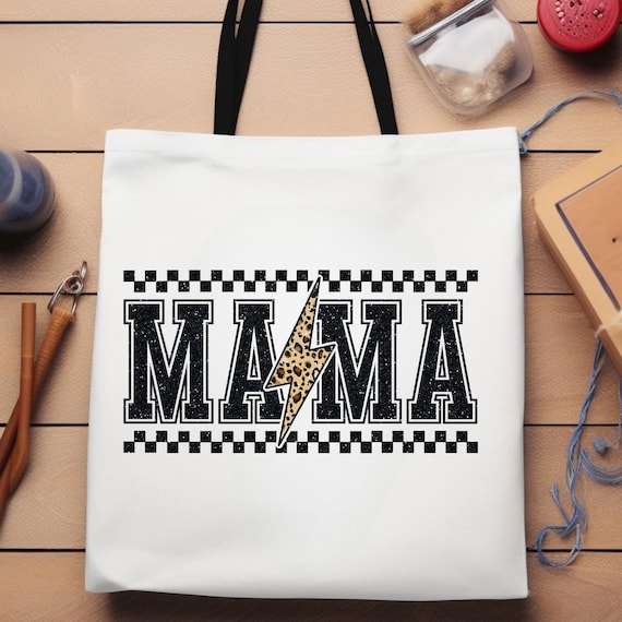 Mama Leopard Lightning Bolt Tote Bag, Retro Checkered Gift for Mama, Stylish Leopard Print Carryall, Trendy Lightning Bolt Tote Bag,Mom Day