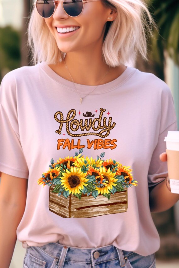Sunflower Country Fall Vibes Tee, Gift for Cowgirl Floral Tshirt Lovers,  Jersey Short Sleeve Shirt Cowboy Western Clothing for Autumn
