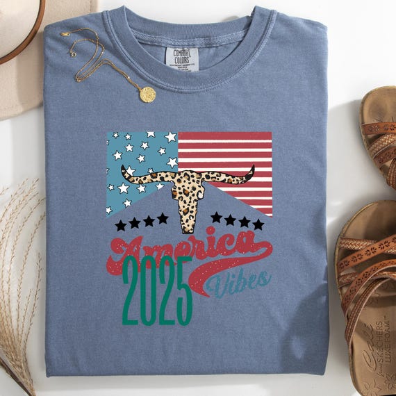 Western Americana 2025 Tshirt, Patriotic Gift Garment-Dyed Tee, USA Pride Shirt, American Patriot Top, Vintage Western Tee