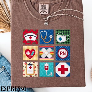 Faux Yarn Nurse Patchwork Shirt, RN Nurse Tee, Registered Nurse Gift, Cute Nursing Shirt, Nurse Life Graphic Tee, Healthcare Worker Apparel