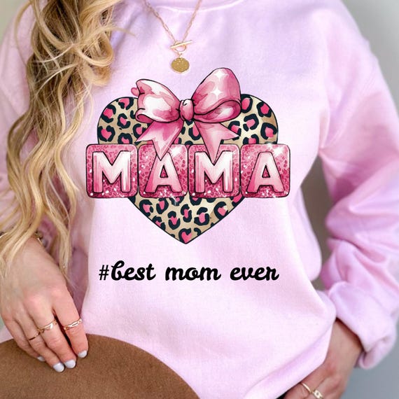 Leopard Mama Heart Sweatshirt, Coquette Style Leopard Heart Gift, Shirt for Mama Leopard Bow Sweatshirt, Heart  Leopard Mama sweater
