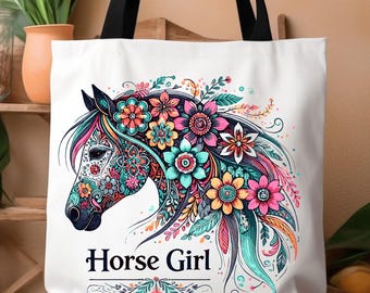 Floral Horse Tote Bag: Equestrian Gift for Horse Lovers