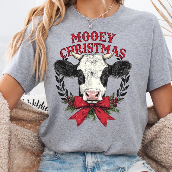 Mooey Christmas Cow T-Shirt, Holiday Farm Animal Tee