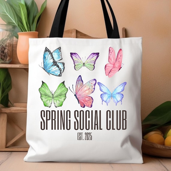 Butterfly Lover Tote Bag Spring Social Club Gift,Tote Bag Spring time Butterfly Bag, Shopping Bag Eco-Friendly Tote,Spring Gift for new mom