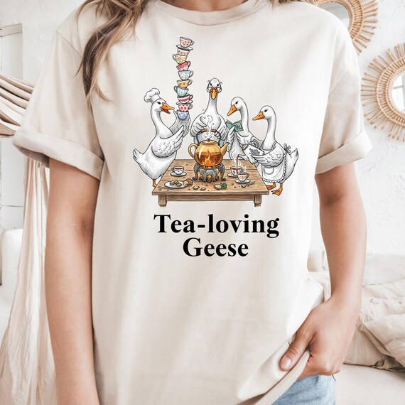 Tea-Loving Geese T-Shirt: Funny Animal Lover Tee