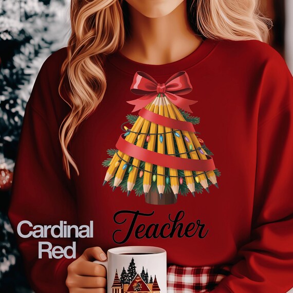 Teacher Christmas Shirt, Pencil Tree sweatshirt for Educators, Holiday Teacher Gift