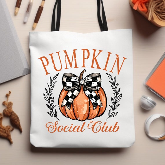 Social Club Pumpkin Bag Trick Or Treat Bag, Halloween Pumpkin Spooky Tote Bag, Halloween Candy Bag Girly Pumpkin Tote, Mom Halloween Bag