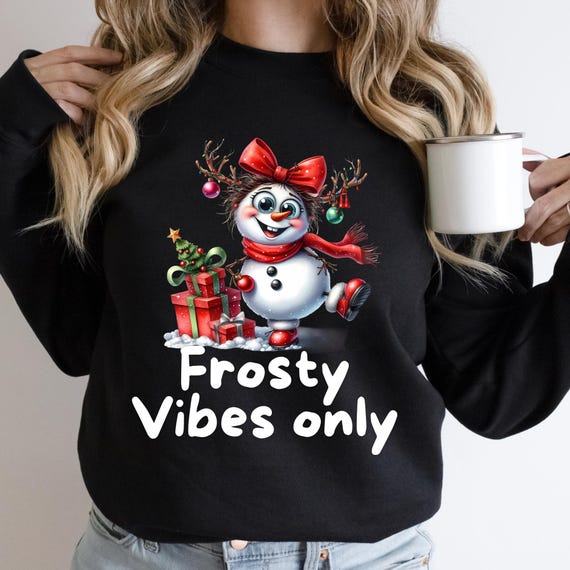 Funny Frosty Vibes Only Sweatshirt - Snowman Shirt, Winter Gift, Cozy Crewneck Jumper, Snowman Lover Apparel, Frosty Christmas Sweatshirt
