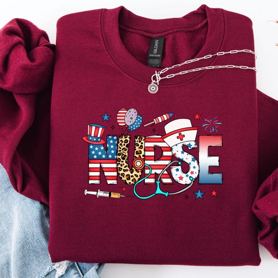 Patriotic Nurse Retro Sweatshirt, RN Appreciation Gift sweatshirt, Medical Worker Gift Healthcare Worker Apparel, 4th July RN sweatshirt