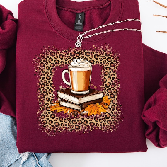 Coffee Lover Shirt for Autumn Reader, Fall Book sweatshirt,Leopard Print Shirt,Cozy Coffee Gift,Bookworm Fall Shirt, Autumn Vibes sweatshirt