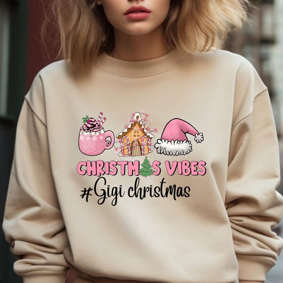 Girly Gigi Christmas Shirt Unisex Sweatshirt for Holiday Season,Festive Family Sweatshirt, Xmas Gift Idea, Cute Winter Sweatshirt, Pink Gigi