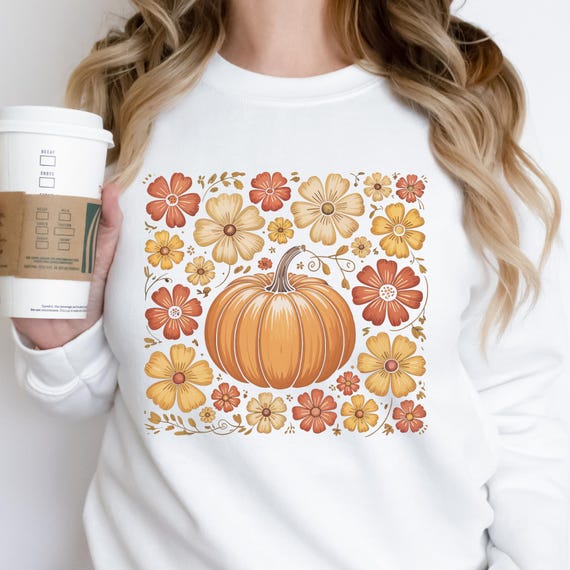Pumpkin Floral Shirt: Cozy Autumn Cotton-Blend Sweatshirt