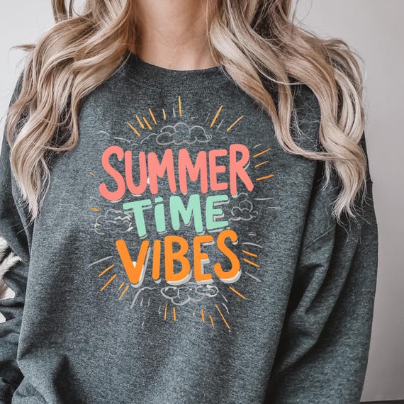 Summer Time Vibes Retro Crewneck Sweatshirt Gift for Mom, Sister, Friend, Summer Pullover Jumper for her