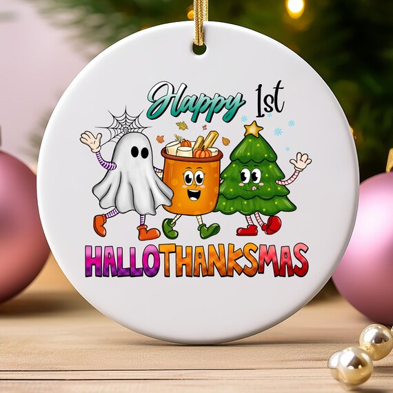 Retro 1st Hallothanksmas Ornament: Vibrant Aluminum Holiday Decor