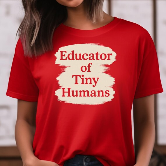 Teacher brushstroke retro t-shirt, stylish comfy tee for Teacher of Tiny Humans, perfect gift for educators and mentors
