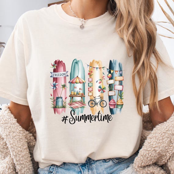 Summer Brushstroke Comfort Color T-shirt, Summertime Lover Tee Gift, Group Vacation Trip Shirt, Unisex Garment-Dyed Tee for family trip