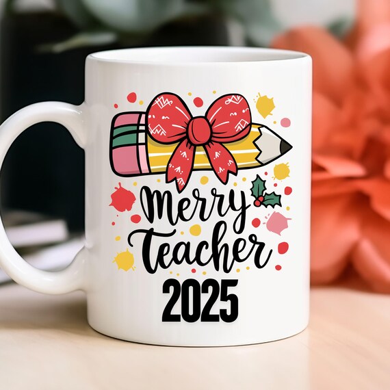 Christmas Teacher Ceramic Mug, Merry Teacher 2025 Gift for Groups