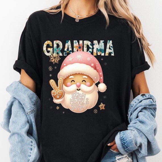 Grandma Pink Santa Comfort Color T-shirt, Grandma Christmas Gift Tee, Holiday Shirt, Soft Cotton Top
