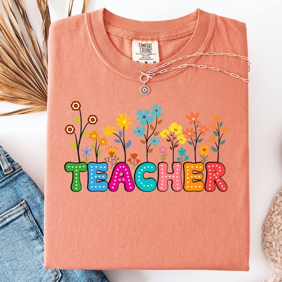 Spring Teacher T-Shirt: Retro Floral Design, Garment-Dyed Tee
