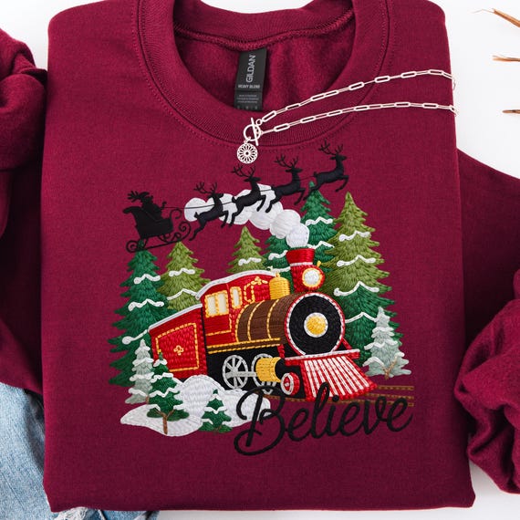 Christmas Train Sweatshirt, Holiday Believe Shirt