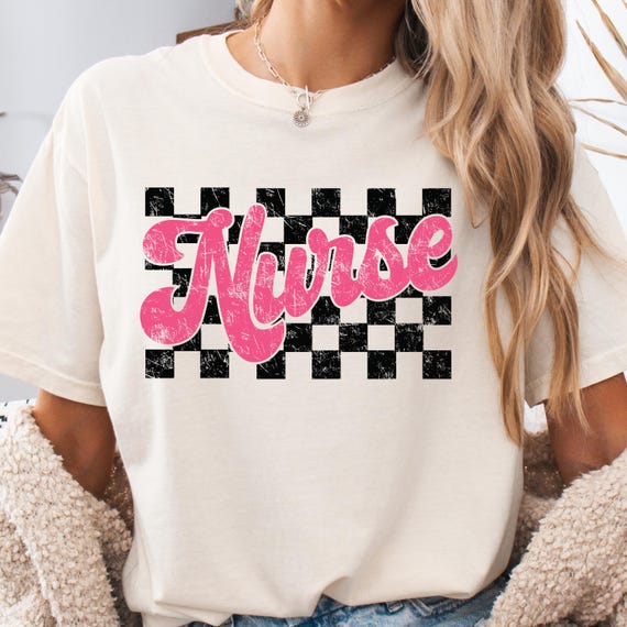 Retro Distressed Nurse Checkerd Tee, Comfort Color Tshirt, Gift for Nurse Appreciation, Retro Style Nurse T-shirt