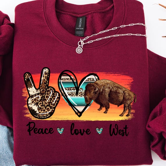 Western Peace Love Bison Shirt, Texas Leopard Design