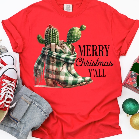 Cactus Boot T-Shirt, Merry Christmas Y'all Gift