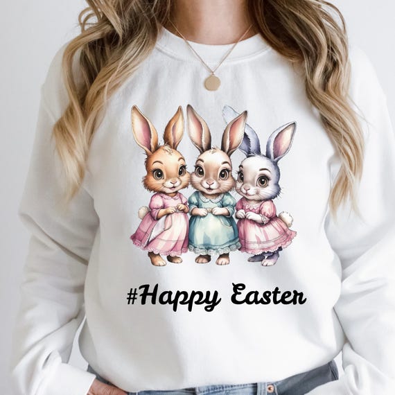 Retro Bunny Happy Easter Sweatshirt, Easter Gift Shirt Retro Easter Bunny Top, Easter Sweatshirt Crewneck