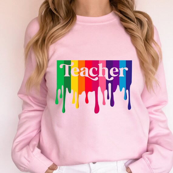 Retro Teacher Shirt: Rainbow Paint Drip, Back To School Gift