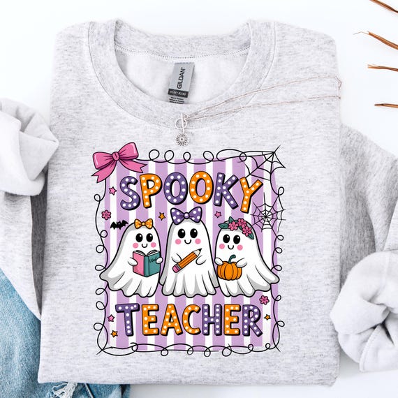 Spooky Ghost Teacher Sweatshirt: Halloween Apparel, Cotton Blend