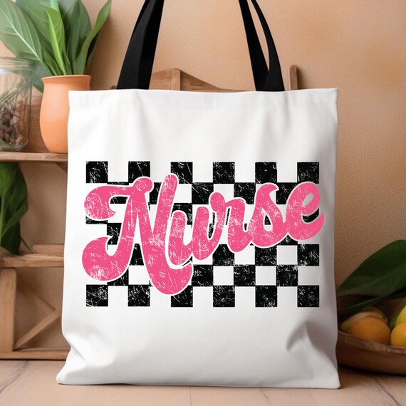 Nurse Retro Checkered Tote Bag, Gift for Nurse , Nurse Tote Bag, Nursing Student Gift, Nurse Appreciation Gift, Medical Professional Bag,