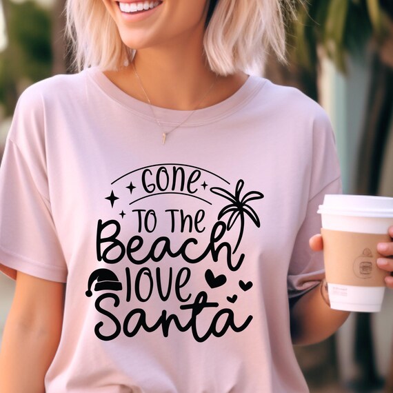 Santa on Beach Shirt Christmas July Gift,Tropical Christmas Beach Christmas Tees, Santa Beach Shirt Funny Christmas Tee Summer Christmas Tee