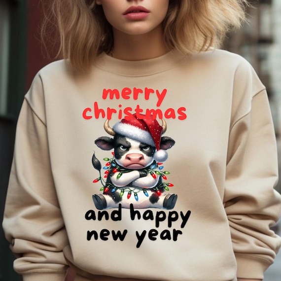 Funny Christmas Cow Sweatshirt,Gift for Cow Lover Families,Unisex Cow shirt,Holiday Cow Apparel,Farm Animal Top,Cow Xmas shirt for cow lover